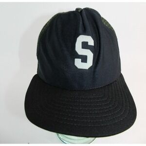 Vintage Michigan State Spartans Adjustable Hat Black 1980's Snapback Trucker Cap